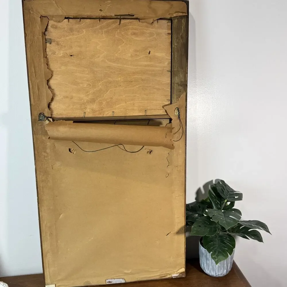 Vintage Wall Mirror with Brass Eagle Appliqué Wood Frame Colonial Decor